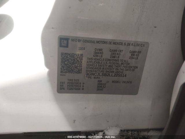 3GNCJLSB2LL225514 Chevrolet Trax Fwd Lt