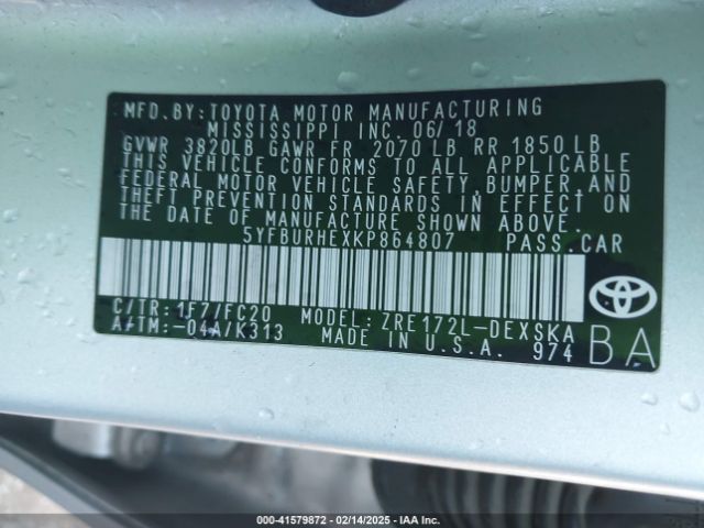 5YFBURHEXKP864807 Toyota COROLLA SE