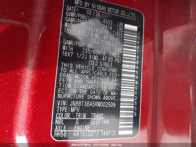 JN8BT3BA5RW002509 Nissan Rogue Sv Fwd