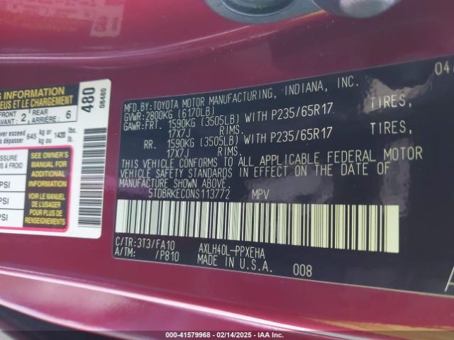 5TDBRKEC0NS113772 Toyota SIENNA LE