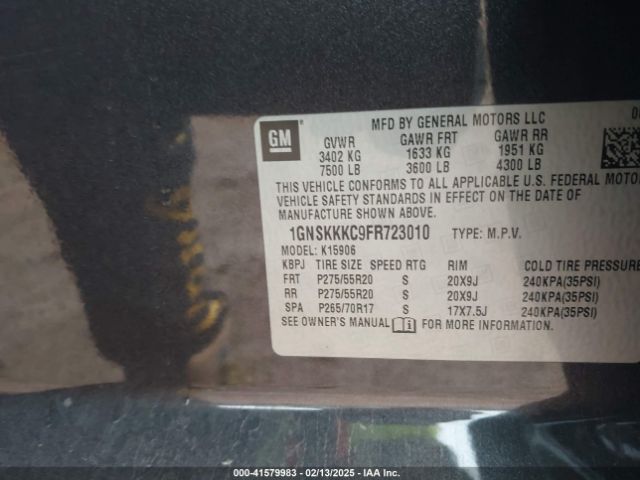 1GNSKKKC9FR723010 Chevrolet Suburban 1500 Ltz