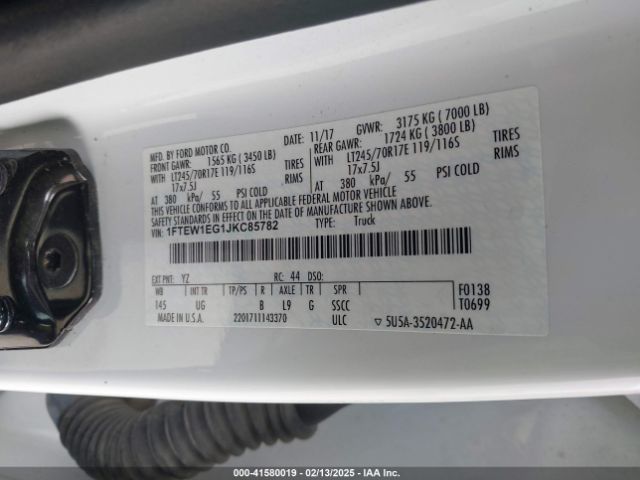 1FTEW1EG1JKC85782 Ford F-150 Xlt