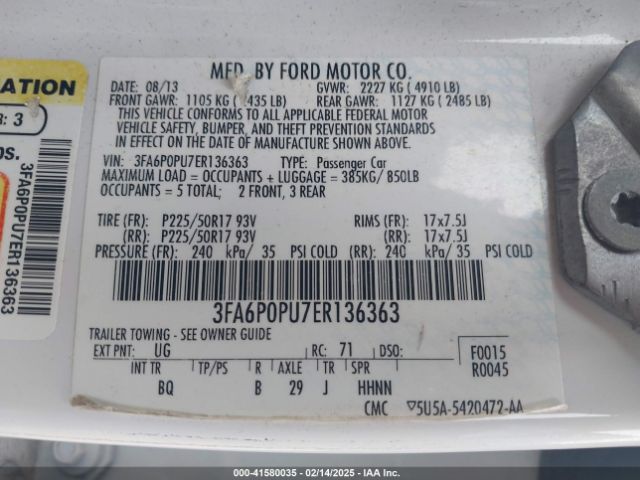 3FA6P0PU7ER136363 Ford Fusion Energi Se Luxury