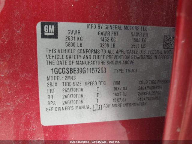 1GCGSBE39G1157263 Chevrolet Colorado Wt