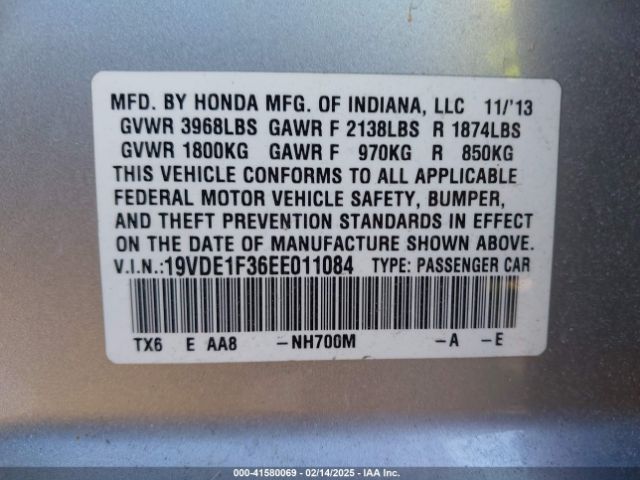 19VDE1F36EE011084 Acura Ilx 2.0l