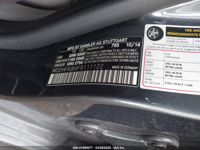 41580077 :رقم المزاد ، WDDHF8JB4FB111122 vin ، 2015 Mercedes-benz E 350 4matic مزاد بيع
