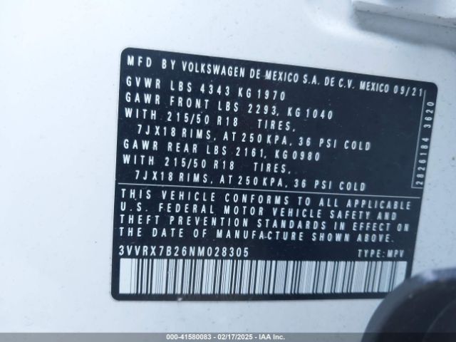 3VVRX7B26NM028305 Volkswagen Taos 1.5t Se