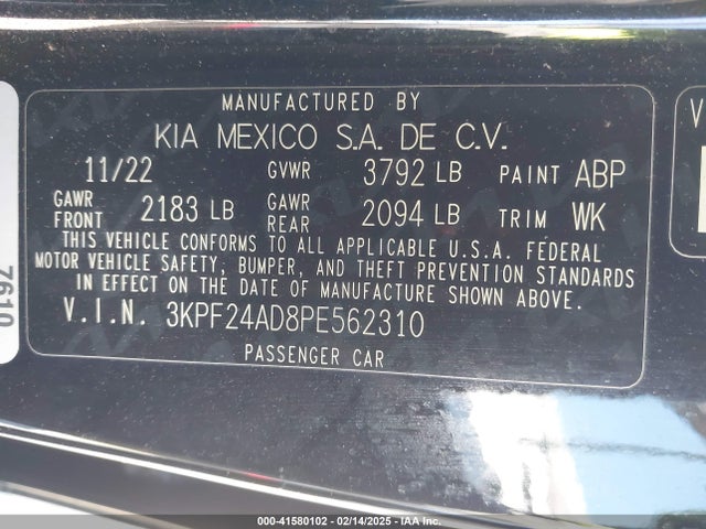 3KPF24AD8PE562310 KIA Forte Lxs