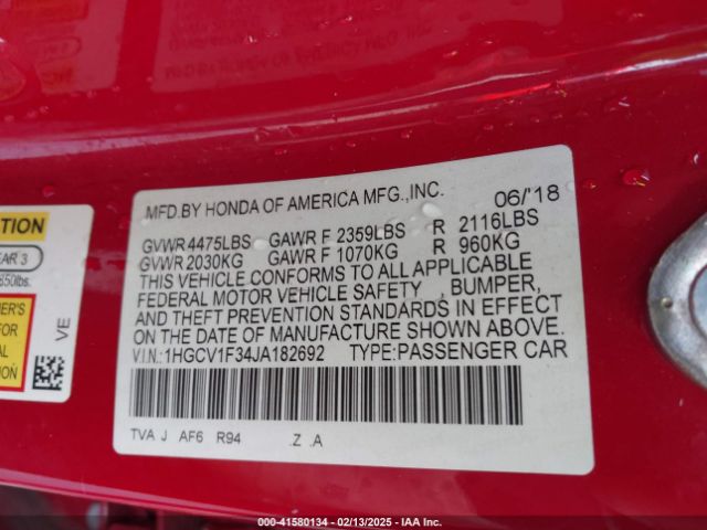 2018 HONDA ACCORD 1HGCV1F34JA182692 Photo 8