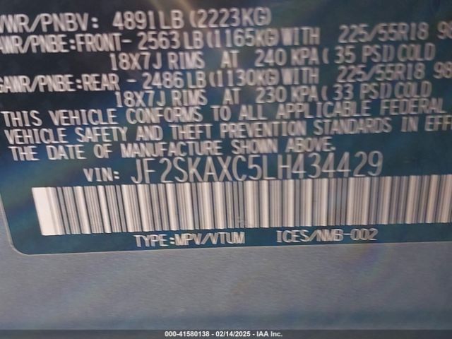 JF2SKAXC5LH434429 Subaru Forester Touring