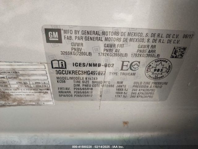 3GCUKREC3HG497877 Chevrolet Silverado 1500 1lt/2lt