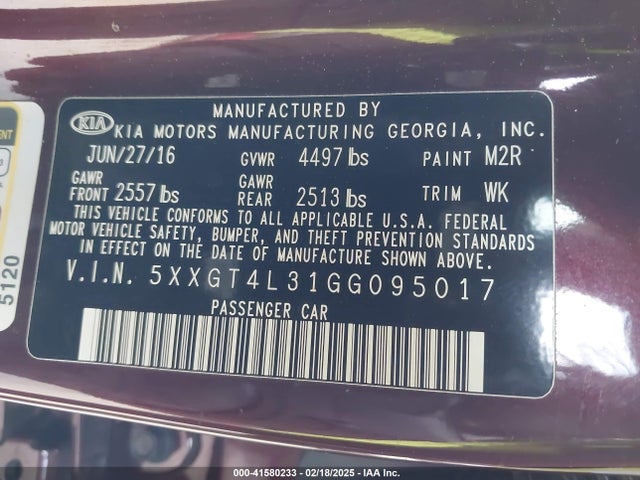 5XXGT4L31GG095017 KIA Optima Lx