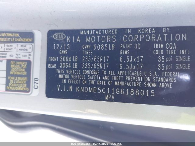 KNDMB5C11G6188015 KIA SEDONA LX