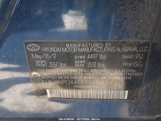 5NPE24AFXJH599049 Hyundai SONATA SE