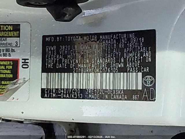 2T1BURHE0KC176105 Toyota COROLLA SE
