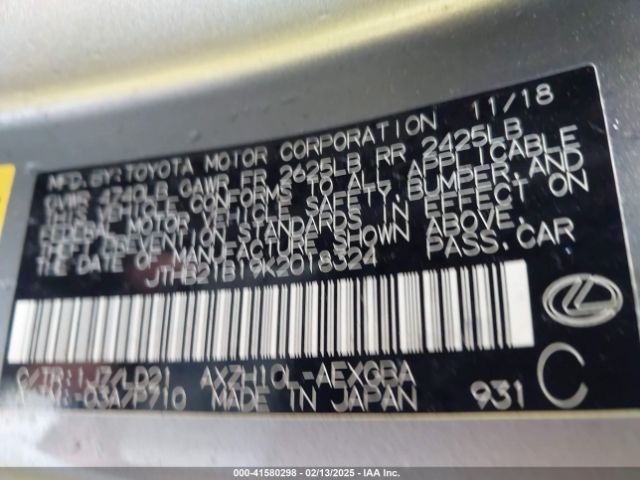 JTHB21B19K2018324 Lexus ES 300H