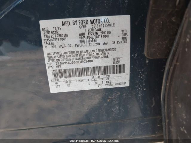2FMPK4J93GBB03480 Ford EDGE SEL