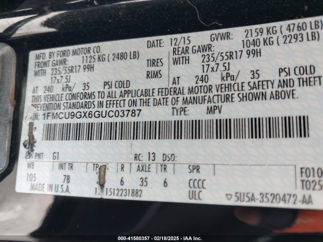 Ford ESCAPE SE 2016 1FMCU9GX6GUC03787 Image 9