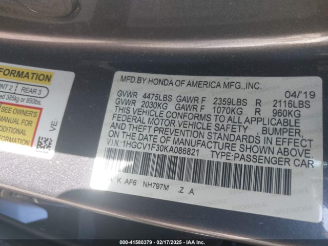 1HGCV1F30KA086821 Honda Accord Sport