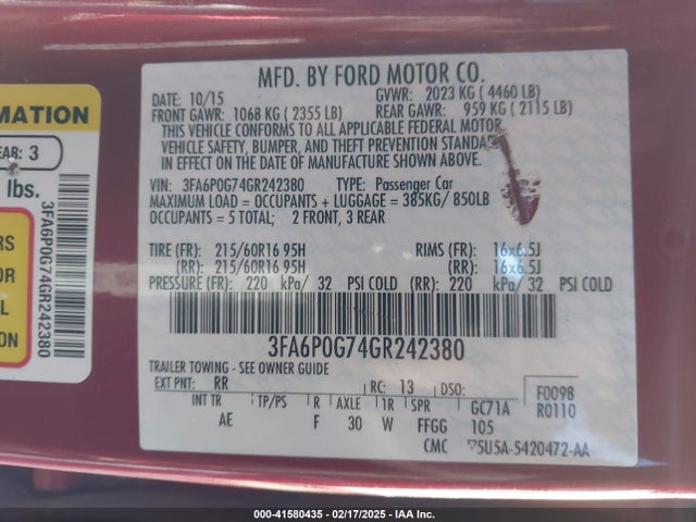 Ford FUSION S 2016 3FA6P0G74GR242380 Image 9