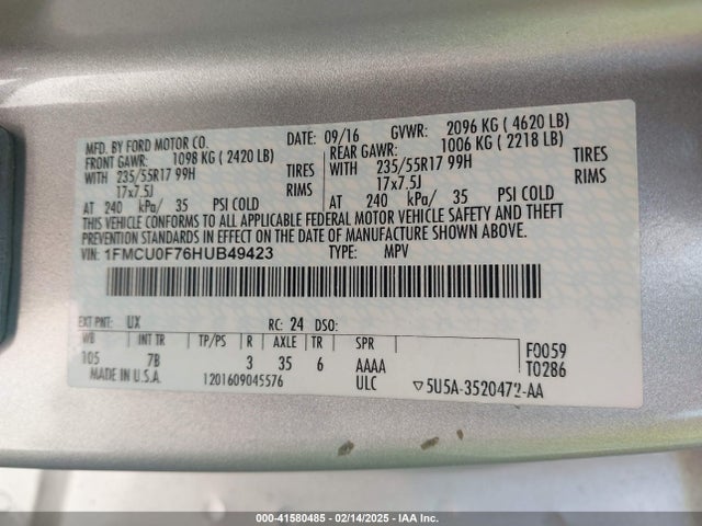 Ford ESCAPE S 2017 1FMCU0F76HUB49423 Image 9
