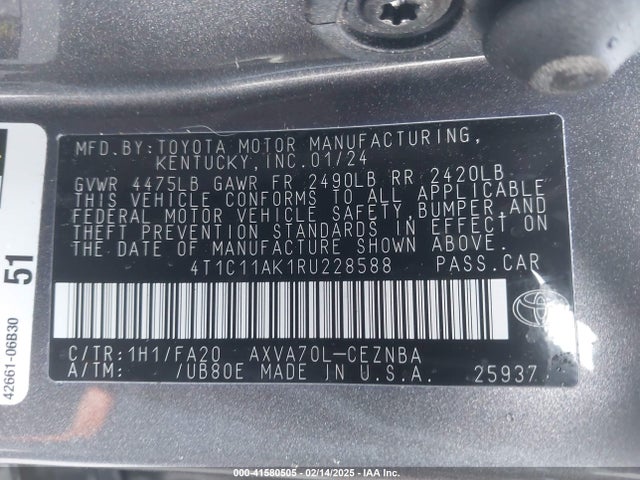 4T1C11AK1RU228588 Toyota CAMRY LE