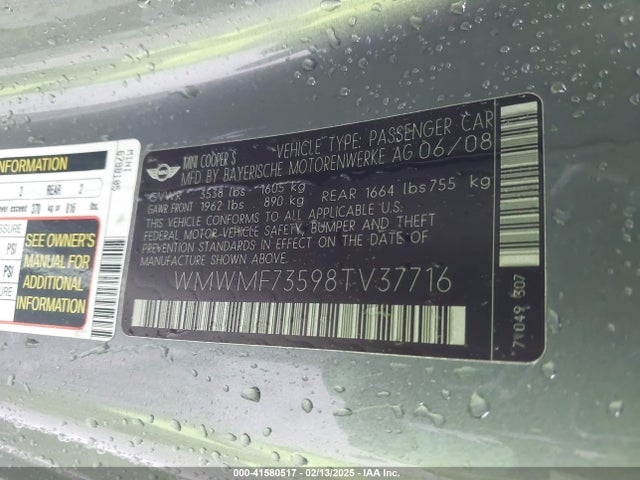 2008 MINI COOPER S WMWMF73598TV37716 Photo 8