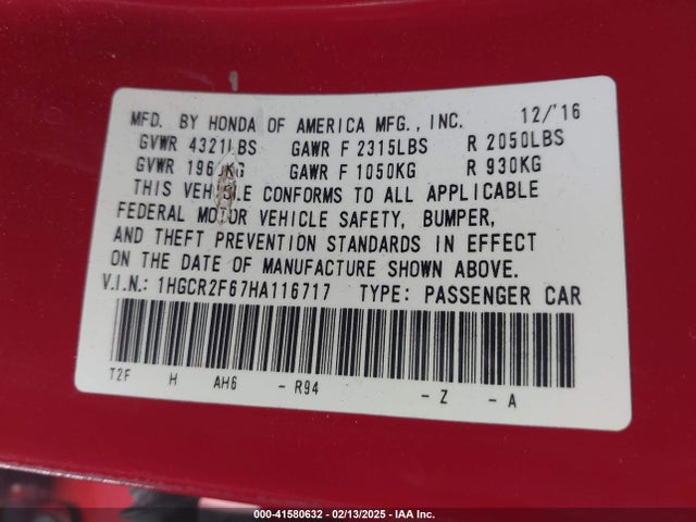 1HGCR2F67HA116717 Honda Accord Sport