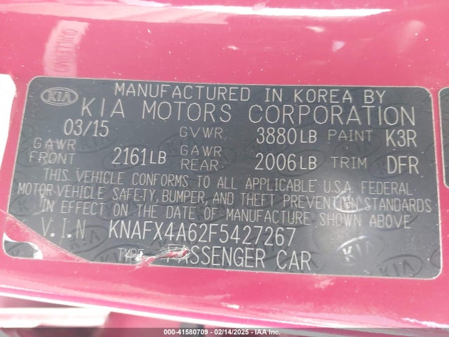 KNAFX4A62F5427267 KIA FORTE LX