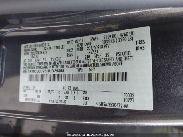 1FMCU0J95HUD29355 Ford Escape Titanium