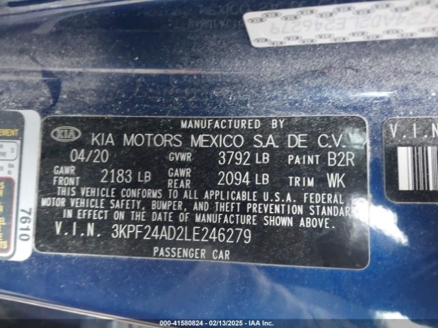 3KPF24AD2LE246279 KIA Forte Lxs