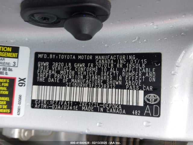 2T1BURHEXFC338912 Toyota COROLLA L
