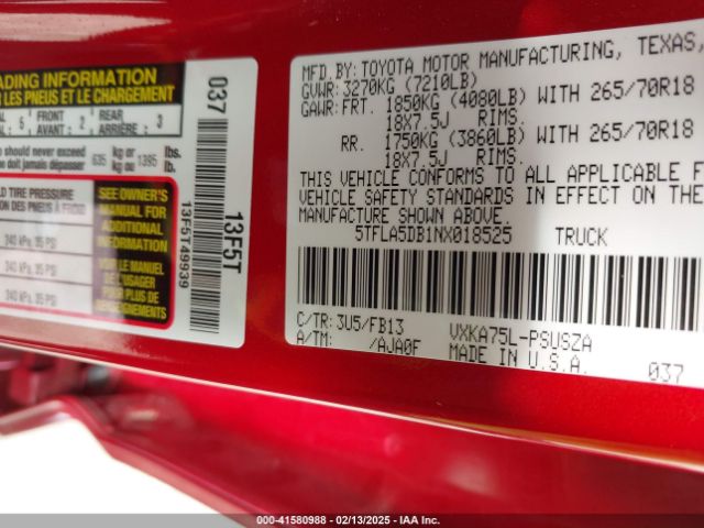 5TFLA5DB1NX018525 Toyota Tundra Sr5