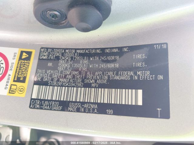 5TDBZRFH5KS942982 Toyota Highlander Le