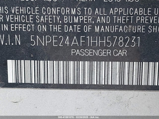 5NPE24AF1HH578231 Hyundai Sonata