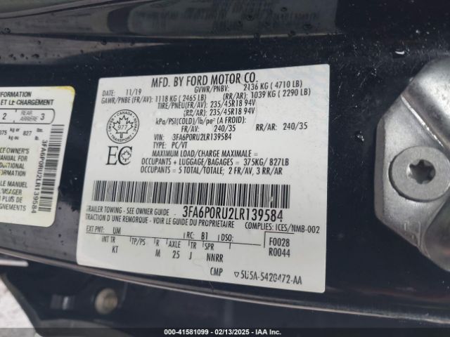 3FA6P0RU2LR139584 Ford Fusion Hybrid Titanium