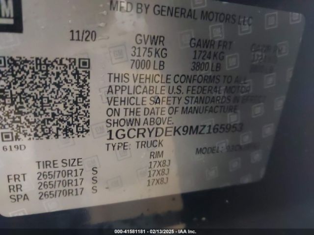 1GCRYDEK9MZ165953 Chevrolet Silverado 1500 4wd Double Cab Standard Bed Lt