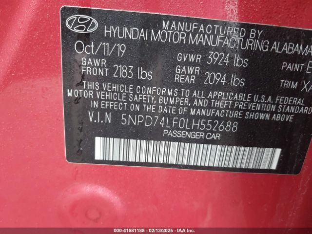 5NPD74LF0LH552688 Hyundai ELANTRA SE