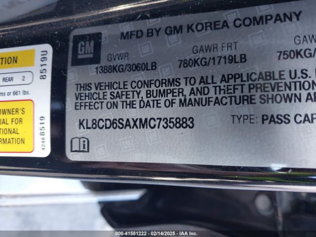 KL8CD6SAXMC735883 Chevrolet Spark Fwd 1lt Automatic