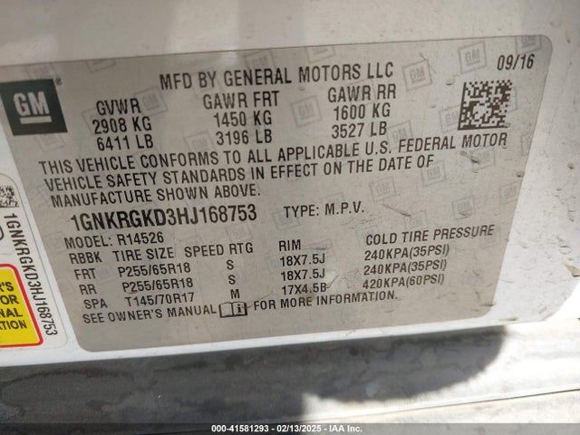 Chevrolet Traverse 1lt 2017 1GNKRGKD3HJ168753 Image 9