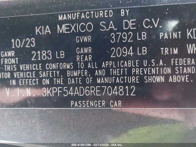 3KPF54AD6RE704812 KIA Forte Gt-line