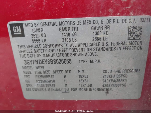 2011 CADILLAC SRX 3GYFNDEY3BS626665 Photo 8