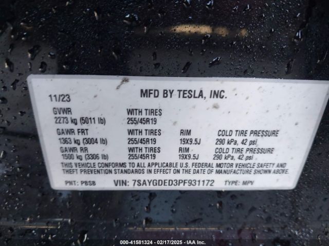 7SAYGDED3PF931172 Tesla Model Y Rwd