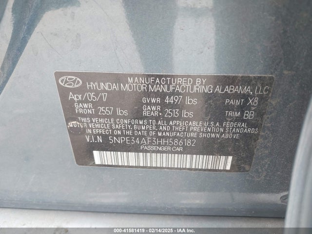 Hyundai Sonata Limited 2017 5NPE34AF3HH586182 Image 9