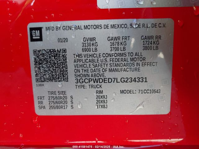 3GCPWDED7LG234331 Chevrolet Silverado 1500 2wd  Short Bed Rst