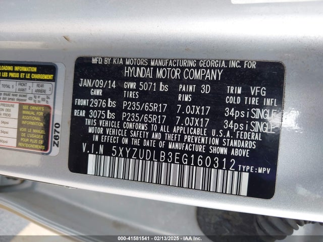 5XYZUDLB3EG160312 Hyundai Santa Fe Sport 2.4l