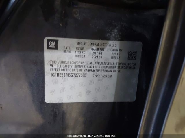 1G1BE5SM5G7277535 Chevrolet Cruze Lt Auto