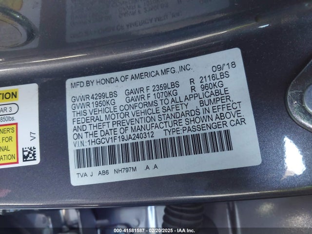 1HGCV1F19JA240312 Honda ACCORD LX