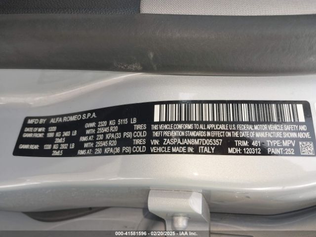 ZASPAJAN8M7D05357 Alfa Romeo Stelvio Rwd