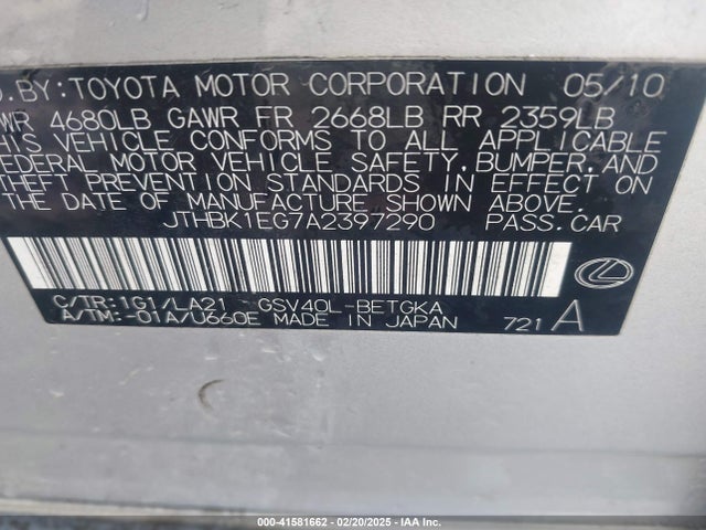 2010 LEXUS ES 350 JTHBK1EG7A2397290 Photo 8